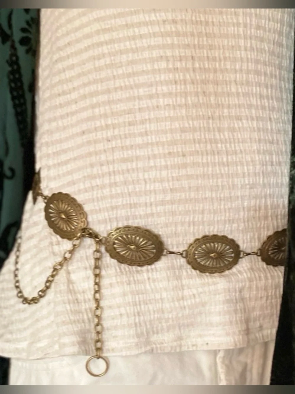 Brass Concho Oval Medallion Links Adjustable Metal Chain Belt